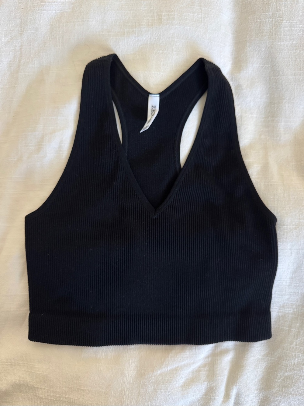 Zenana Black Ribbed Racerback Crop Bralette size L/XL
